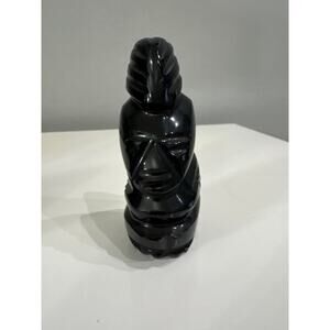 Vintage Black Obsidian Carved Aztec Mayan God Figure Statue Tribal Tiki Totem